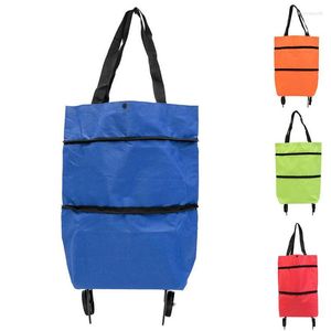 Storage Bags Oxford Cloth Shopping Bag Reusable Grocery Folding Pull Cart With Wheels Waterproof Organizer