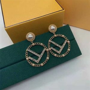 2023 Fenjia Circular Letter F Pearl Brass Material High Version 925 Silver Needle Earrings Female