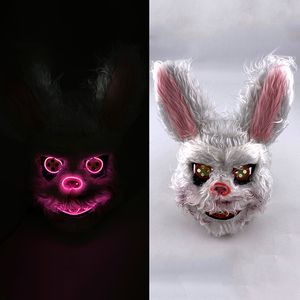 Party Masks s Led Bloody Rabbit Mask Rabbit Leather Mask For Halloween Masquerade Party Cosplay Prop Rave Carnival Decoration 230625