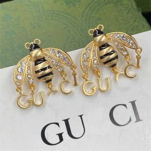 2023 Gujia Little Bee Dropping Glue Rhinestone Letter Popular Design French 925 Silver Needle Earrings