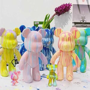 Arts and Crafts DIY Fluid Bear Sculpture Handmade Painting Violence Bear Model Bears White Body Model Painting Bearbrick Doll Home Room DecorHKD230625