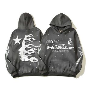 Marca da moda hellstar high street ins mesmo moletom vintage estampado em lama tendência moletons masculinos e femininos