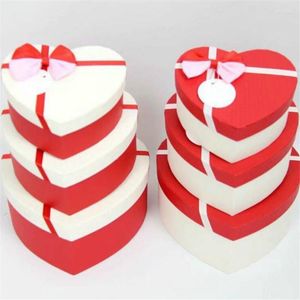 Confezione regalo 3PCS Custodia a forma di cuore Scatola con nodo a fiocco Scatole regalo di carta squisita Articoli dolci di alta qualità