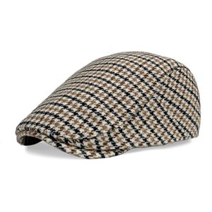 Herbst Winter Herren Klassische Wollmischung Newsboy Ivy Flat Cap Hahnentrittmuster Gatsby Driving Hat