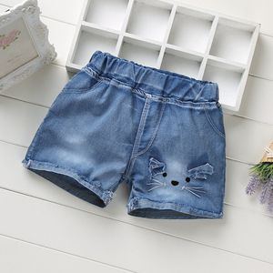 Shorts sommar mode flickor mjuk denim ficka korta jeans byxor baby casual byxor barn barnkläder för 2-12 230625