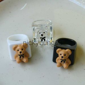 Band Rings New Cartoon Cute Transparent White Black Resin Acrylic Geometric Square Bear finger Rings For Women Girls Travel Jewelry Gifts x0625