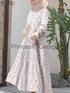 Abiti casual Manica lunga Ruffles Oneck Dress ZANZEA Donne musulmane stampate Islam Robe Femme Elegante casual Holiday Kaftan Abayas Sundress x0625