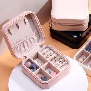 Sacchetti per gioielli 2023 Fashion Simple Tinta unita Portable Single Layer Faux Leather Storage Box Orecchini Ring Organizer