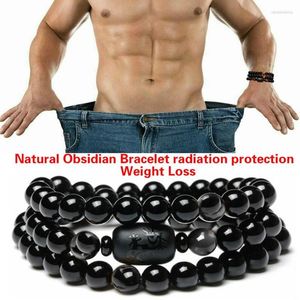 Strand Frisado Strands Men Multilayer Black Natural Obsidian Pulseira Esculpida Buda Sorte Amuleto Contas Redondas Pulseiras Para Mulheres JóiasBeade