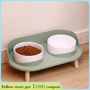 Cat Bowls Feeders Food Feeders Pet Cat Double Bowls Feeder Adjustable Height Cats Dogs Drinker Water Bowl Dish Elevated Feeding Kitten Supplies 230625