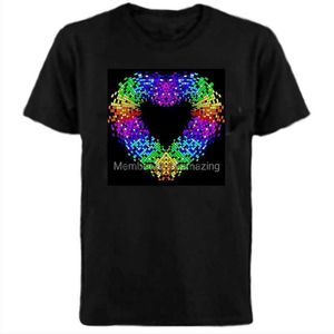 Men's T-Shirts Sound Activated LED Tshirt Light Up and down Flashing EL Equalizer sic activated TShirt Unisex Heart design J230625