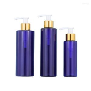 Storage Bottles Empty Plastic Blue Clear Bottle 100ml 200ml 250ml Gold Ring Lotion Press Pump Refillable Cosmetic Packaging Container