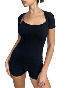 Vestidos Casuais Dressesrdeytl Feminino Motociclista Macacão Curto Sem Mangas Decote Quadrado Regata Bodycon Bodysuit Controle de Barriga Yoga Treino de Ginástica