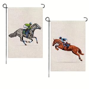 2pcs、競馬庭の旗12x18inchダブルサイドプリント、部屋の装飾、家の装飾