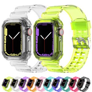 Sport Clear Band + Case para Apple Watch 8 7 6 SE 5 4 3 Transparent silicone Strap for iwatch 40mm 44mm 42MM 38MM 41MM 45MM