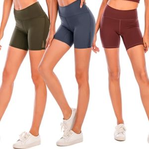 Lu-001 Mulheres Esportes Yoga Shorts Fitness Cintura Alta Slim Fit Secagem Rápida Respirável Painel de Malha Alta Elástica Calças de Material de Nylon LU Lu Mulheres