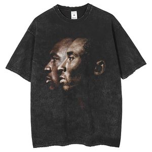 Basketbol yıldızı kobe vintage baskılı kısa kollu tişört yıkanmış 250g küçük boyun çizgisi tişört