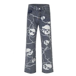 Men's Jeans Streetwear Harajuku Y2K Men Funny Skull Graphic Print Loose Denim Pants 2023 Hip Hop Straight Vintage Casual Punk Trousers 230625