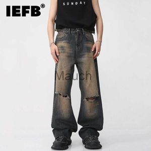 Jeans da uomo IEFB American Style Vintage Maschio Hiole Jeans Summer High Street Pantaloni da uomo in denim a gamba larga Pantaloni dritti sfumati Nuovo 9A8592 J230626