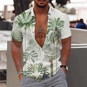 Mäns avslappnade skjortor Män 2023 Hawaiian Tropical Men's Men 3D Printed Beach Holiday Short Sleeve Blue Harajuku 5xl stora toppar