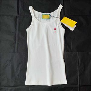 Женская футболка Дизайнерская хлопковая женская футболка Трикотажные футболки Топы с вышивкой буквами Укороченный пуловер без рукавов для девочек ZXWV