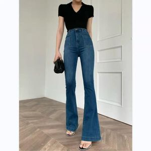 Capris Leggy высокая талия джинсы Flare For Women Vintage Slim Flise Denim Pants Lady Streetwear Случайные длинные джинсы скинни