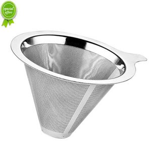 1pcs Stainless Steel Mesh Pour Over Cone Coffee Dripper Filter Tea Strainer Funnel Reusable Replacement Permanent Basket Filter