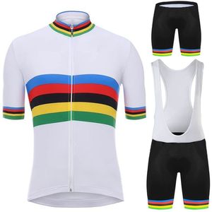 Diğer Spor Malzemeleri Dünya Şampiyonu Bisiklet Jersey Seti Beyaz Pro Giyim Yol Bisikleti Takım Bisiklet Önlüğü Şort MTB Üniforma Maillot Culotte 230626