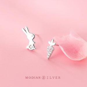 Studörhängen Modian Sparkling Zircon Morot Earring for Women Gift Real 925 Sterling Silver Asymmetry Ear Pin Fine Jewelry