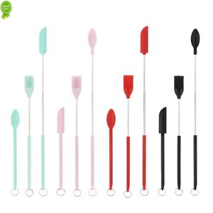 12pcs Creative 3 In 1 Mini Telescopic Silicone Spatula Jar Bottle Scraper Cosmetics With Hanging Buckle Kitchen Accessories