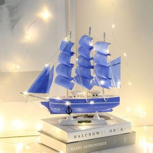 Modello Set Veliero in legno liscio Luce Stile mediterraneo Decorazione domestica Ornamenti fatti a mano Barca nautica Modello Regalo Artigianato in legno fai da te 230625