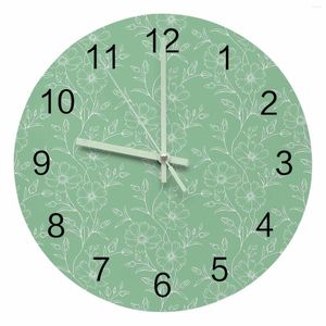 Orologi da parete Linee di foglie di fiori Orologio con puntatore luminoso verde retrò Ornamenti per la casa Rotondo Silenzioso Soggiorno Decorazioni per ufficio