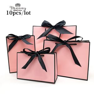 Present Wrap Pretty Pink Kraft Bag Gold Present Box For Pyjamas Clothes Books Packaging Handle Papperspåsar 230625