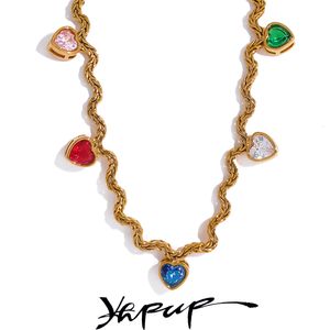 Anhänger Halsketten Yhpup Bunte Herz Zirkonia Edelstahl Kette Gold Farbe Kragen Halskette für Frauen Zarte Mode Schmuck Geschenk 230626