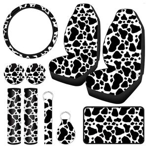 Чехлы на руль 10PCS Cow Print Car Cover Kit Ремни Накладки Коврики Подстаканники Подлокотник Pad