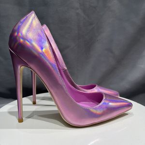 Le più recenti pompe da donna di base in pelle a specchio rosa con tacco alto 10 cm da donna scivolano su scarpe da donna a punta da festa