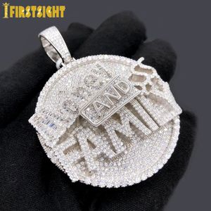 Men's Gold-Plated Iced Out Bling Letter Money and Family Pendant Necklace with Cubic Zirconia