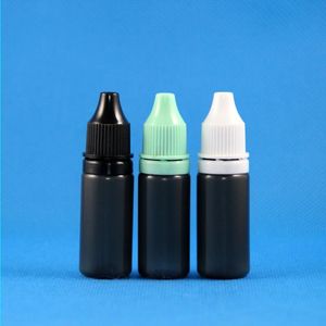 100 conjuntos/lote 10ml Conta-gotas de plástico PRETO Garrafas à prova de adulteração Tampas evidentes Pontas longas e finas LDPE E Vapor Cig Líquido 10 mL Dddpc