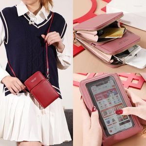 Evening Bags Women's Mobile Phone Bag Wallet Shoulder Mini Leather Handbag Money Pockets Girls Small Two-Layer Zipper