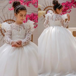 Elegant White Lace Flower Girls Dresses For Weddings Appliqued Pearls Birthday Children Dress Girl Pageant Gowns