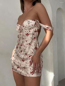 Abiti casual BKPAPTXY Corsetto floreale Mini abito estivo Boho Corto bustier Cravatta al collo Linea cinturino A Spaghetti bassi quadrati Vestito estivo Taglio corto