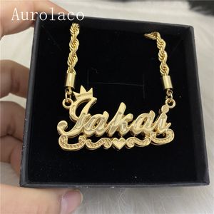 Pendant Necklaces AurolaCo Custom Name Necklace with Crown Custom Silver Color Stainless Steel Under Heart Necklace for Women Gifts 230626