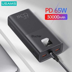 Cell Phone Power Banks USAMS 30000mAh PD 65W Fast Charging Power Bank For MacBook iPad Pro iPhone Portable External Battery For Huawei Samsung