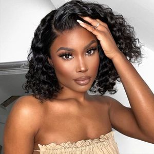 Loose Deep Wave Lace Frontal Wig Short Bob Human Hair Wigs 180% Deep Curly Brazilian Remy Pre-plucked Glueless Wig