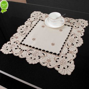 Toalha de Mesa com Renda Bordada Branca Toalha de Mesa Floral Festa de Casamento Tecido de Cetim Decoração de Casa com Tema do País Francês