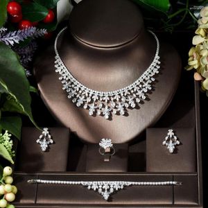 Halsband örhängen set mode lyxiga bladblommor hänger set kubiska zirkoniumkvinnor brud bröllop bijoux femme n-288