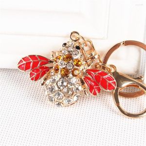 Nyckelringar Söt honungsbi Bee Red Wing Crystal Rhinestone Charm Pendant Purse Bag Key Ring Chain Creative Birthday Present