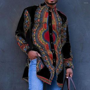 Etniska kläder män mode tryck dashiki tshirt muslim lång ärm tee topps islamiska dubai arabiska bohemiska casual blus skjortor afrikan