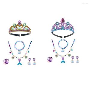 Collana orecchini set sirena principessa fascia per capelli braccialetto per bambini anello clip per orecchie vestito festa a tema decorazione natalizia regalo di compleanno