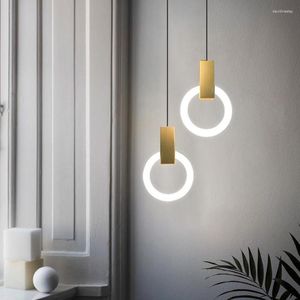 Hängslampor modern rund ringlampa enkel matsal hängande ljus för hem sovrum trappa bar metallglasarmatur t9